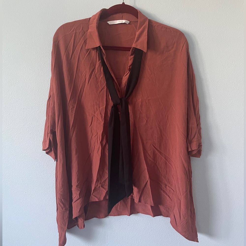 Zara Bow Neck Button Down Blouse
